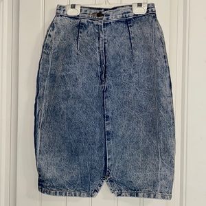 Vintage Acid Wash Denim Pencil Skirt XS | 80s 90s Y2K High Waist